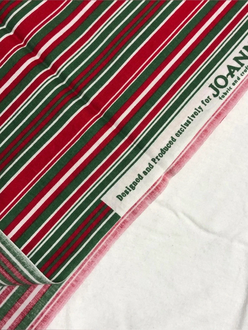 3/4 yard - Vintage Red, Green and White Striped Cotton Fabric (F02)